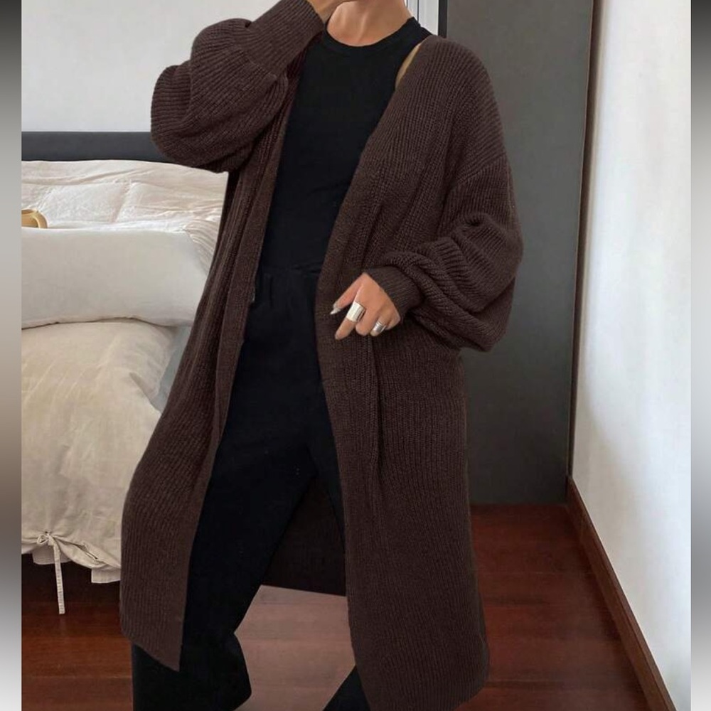 Chocolate Brown Knit Women's long Sweater Cardigan